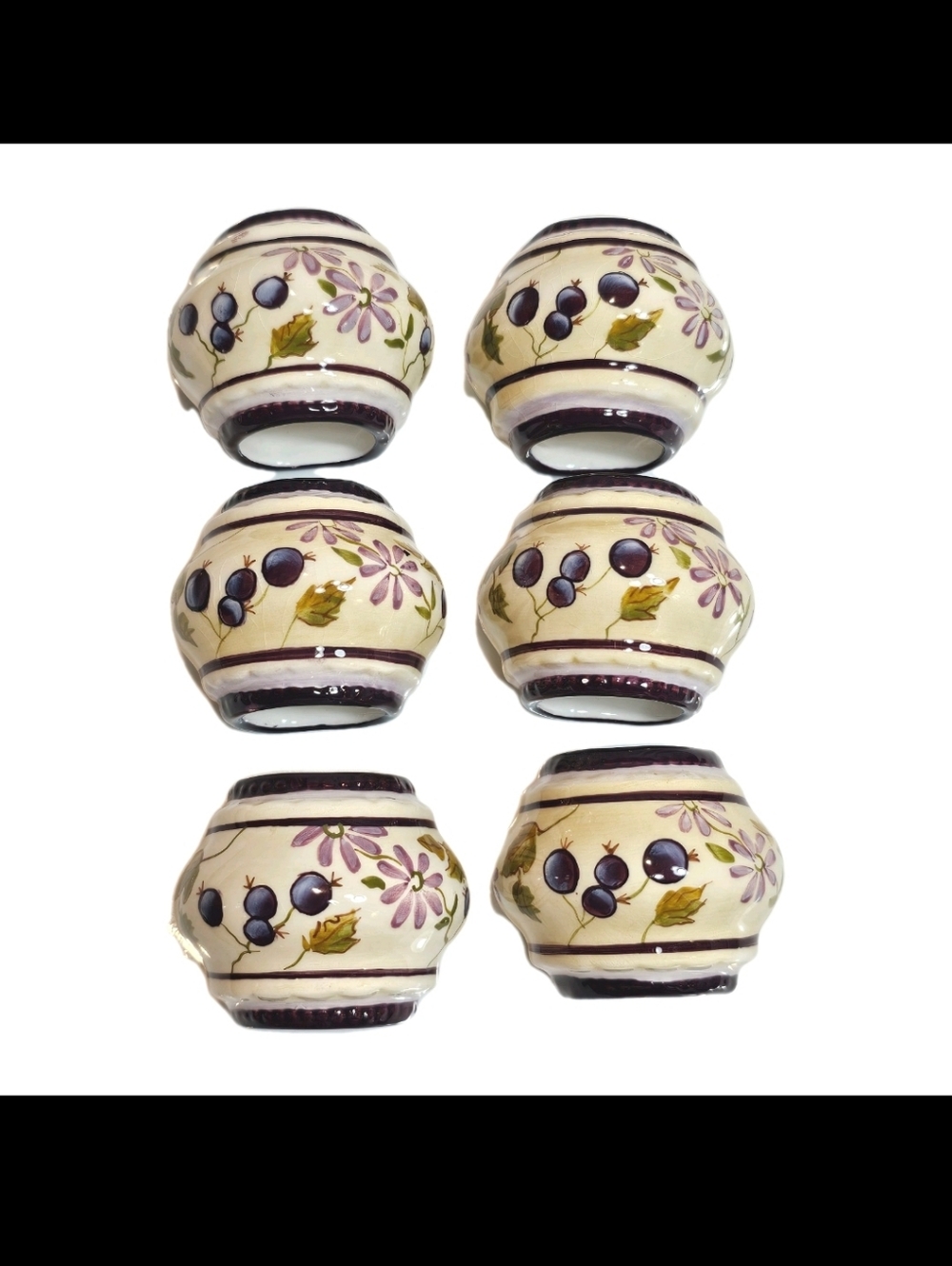 6 Vintage "Sage Tea"  Porcelain Cottage Floral Shaby Chic Napkin Ring Holders